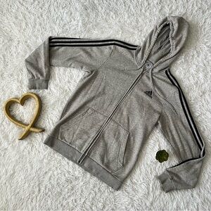 Adidas Heather Gray Hoodie with Black Stripes